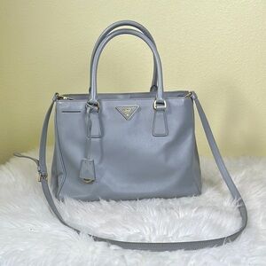 Prada Galleria Saffiano Lux Double Zip Tote Bag Light Blue